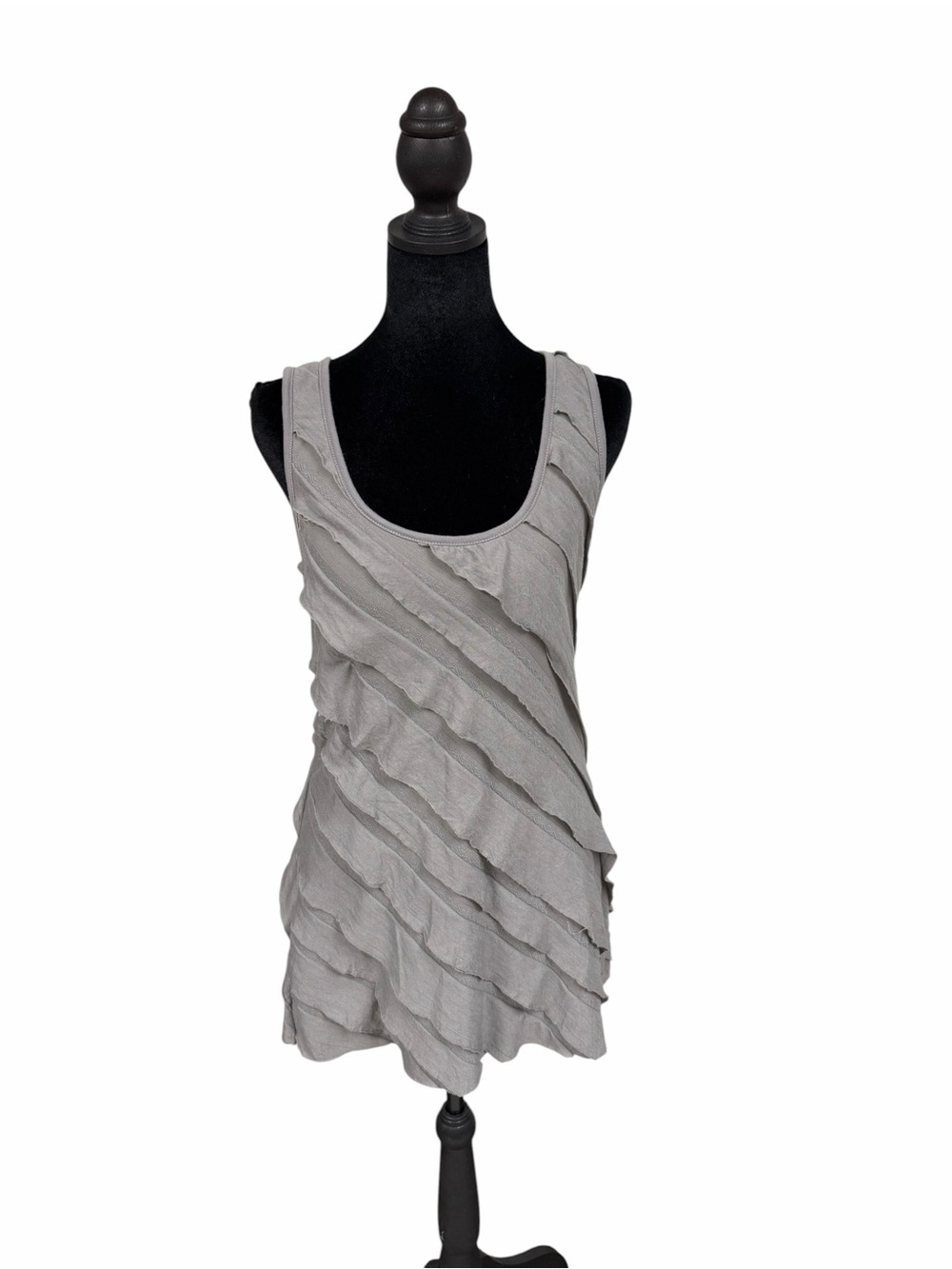 Eyeshadow Gray Ruffled Layered Tank Top